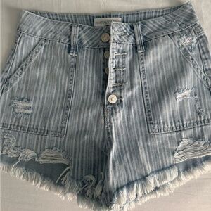 Women's Light Blue Striped Denim Shorts